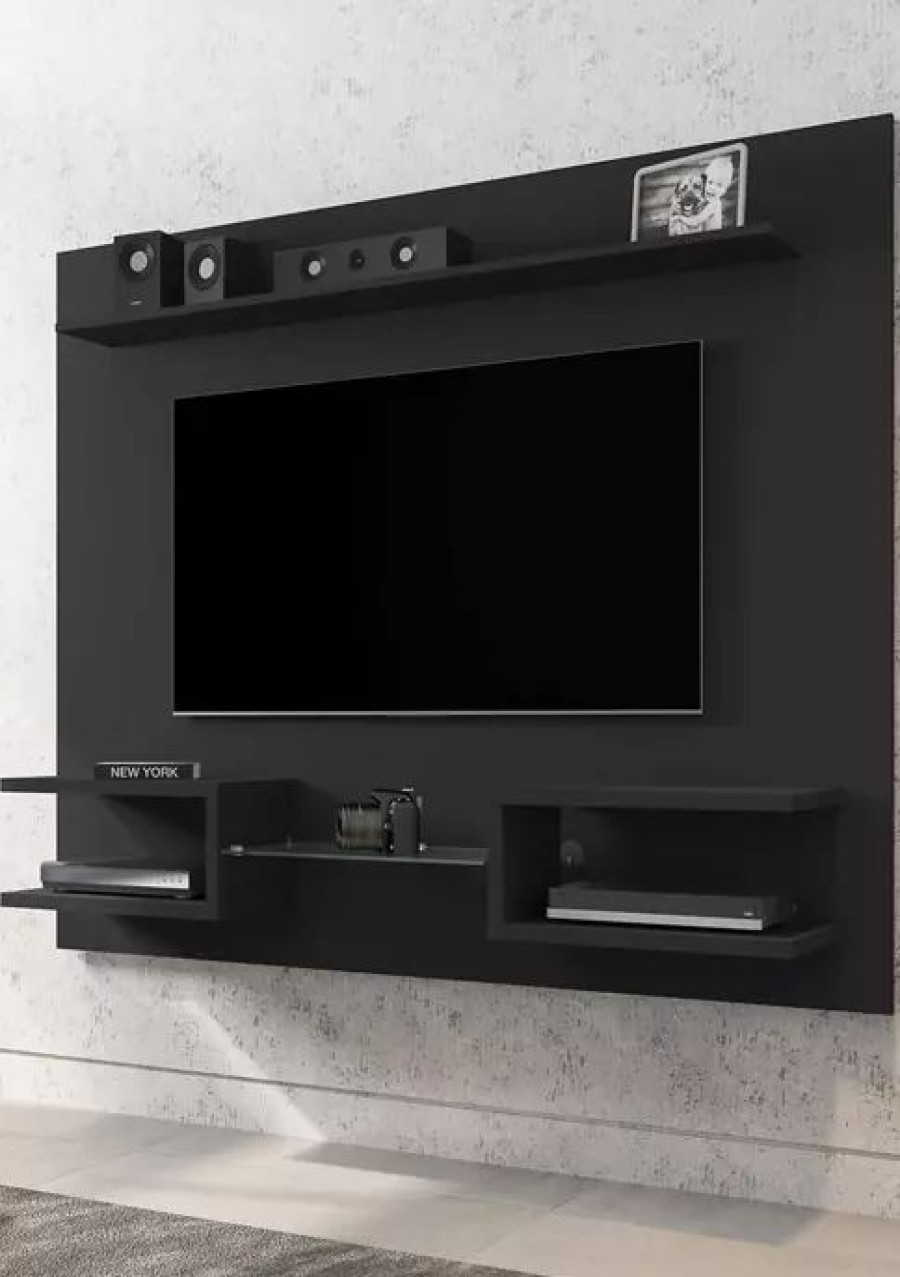 Tv & Media Stands * | Budget Manhattan Comfort 64.25 Inch Plaza Floating Entertainment Center Black