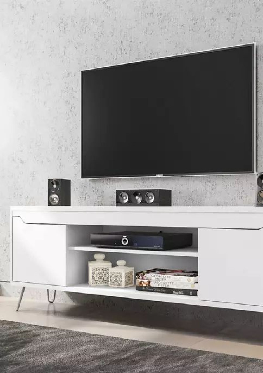 Furniture * | Best Sale Manhattan Comfort Baxter 62.99 Inch Tv Stand White