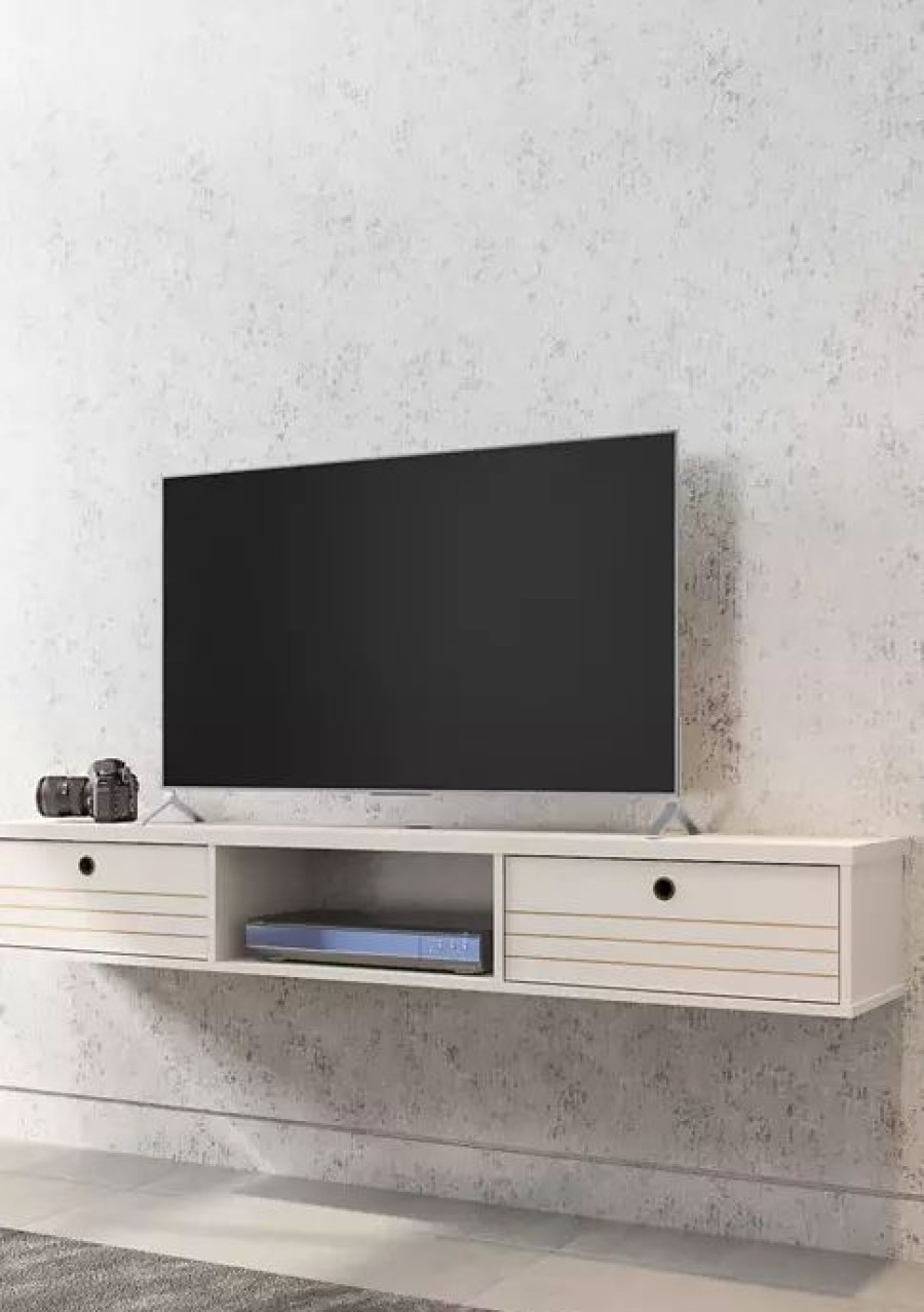 Furniture * | Best Reviews Of Manhattan Comfort Liberty 62.99 Inch Floating Entertainment Center Off White