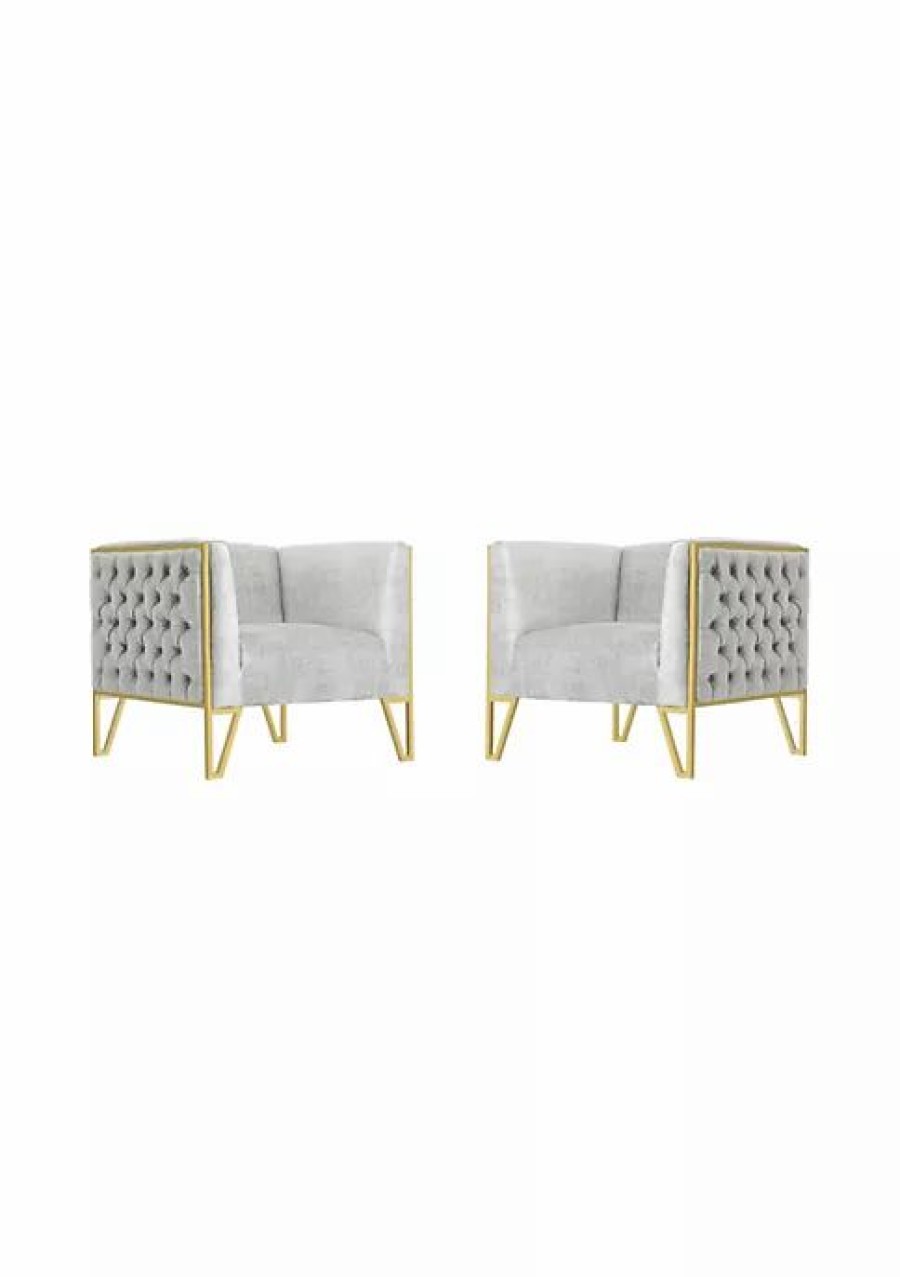 Tv & Media Stands * | Cheapest Manhattan Comfort Vector Accent Chair In (Set Of 2) Grey And Gold