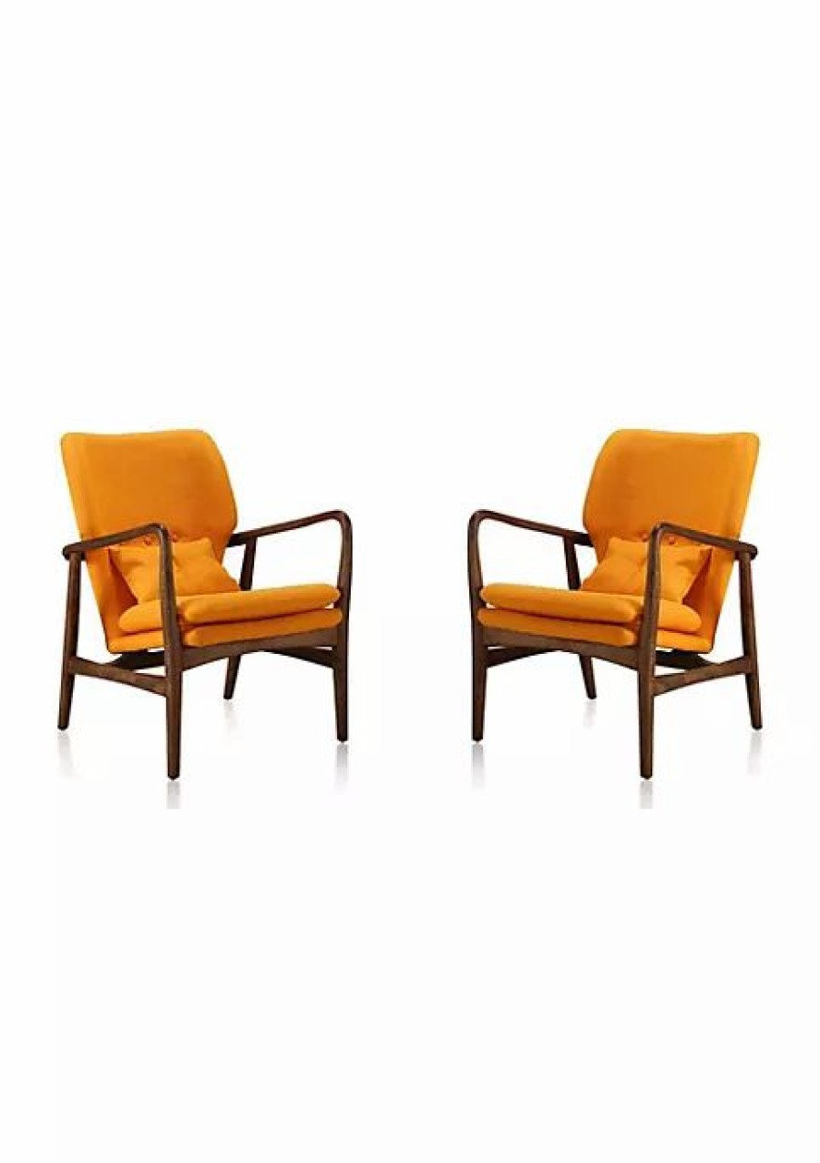 Furniture * | Best Sale Manhattan Comfort Bradley Accent Chair In And Walnut Yellow