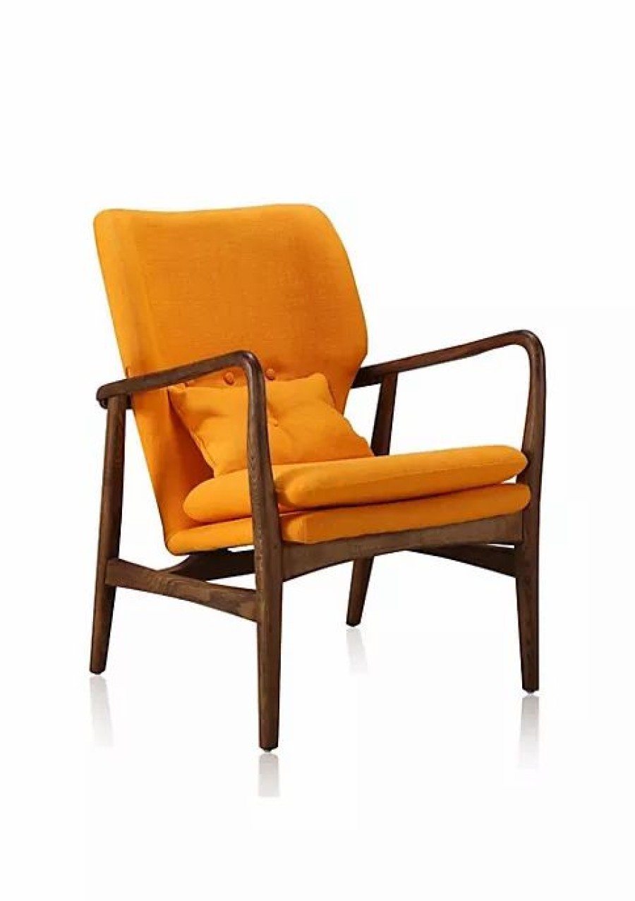 Furniture * | Best Sale Manhattan Comfort Bradley Accent Chair In And Walnut Yellow