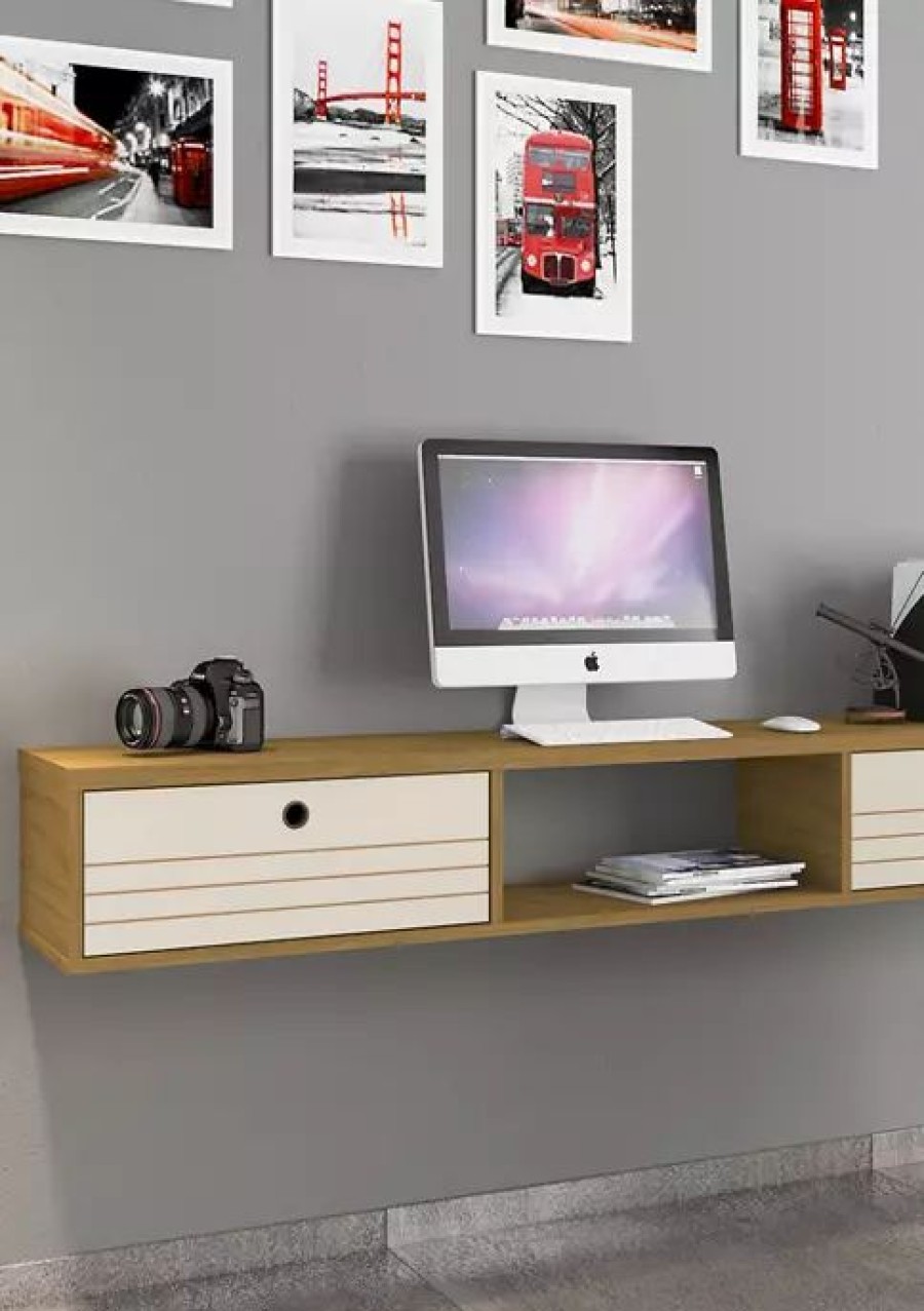 Furniture * | Cheapest Manhattan Comfort 62.99 Inch Liberty Floating Office Desk Cinnamon/Off White