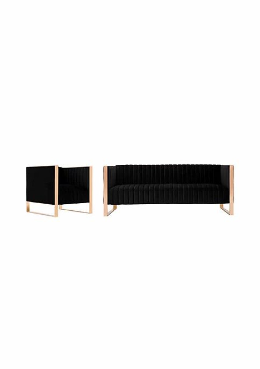 Furniture * | Best Reviews Of Manhattan Comfort Trillium Sofa And Armchair Set Of 2 In Black And Rose Gold