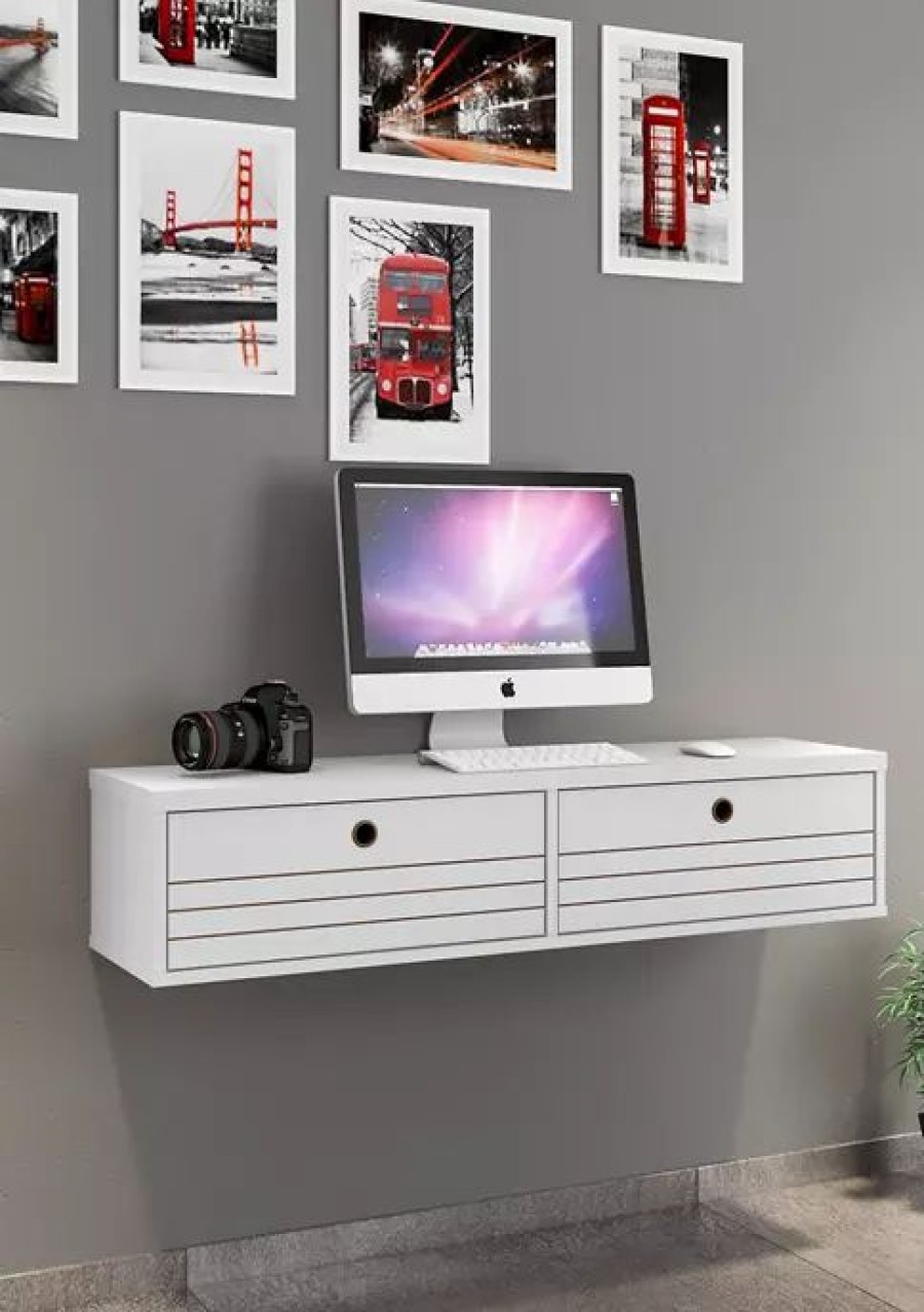 Furniture * | Deals Manhattan Comfort 42.28 Inch Liberty Floating Office Desk White