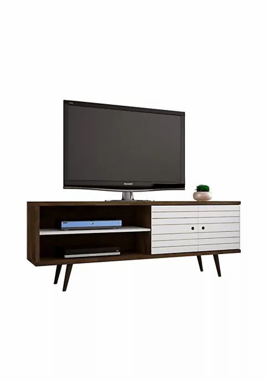 Tv & Media Stands * | Budget Manhattan Comfort Liberty 62.99 Mid-Century Modern Tv Stand In Rustic Brown And White