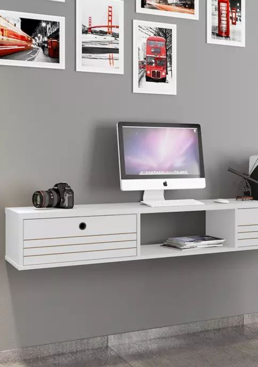 Furniture * | Best Reviews Of Manhattan Comfort 62.99 Inch Liberty Floating Office Desk White