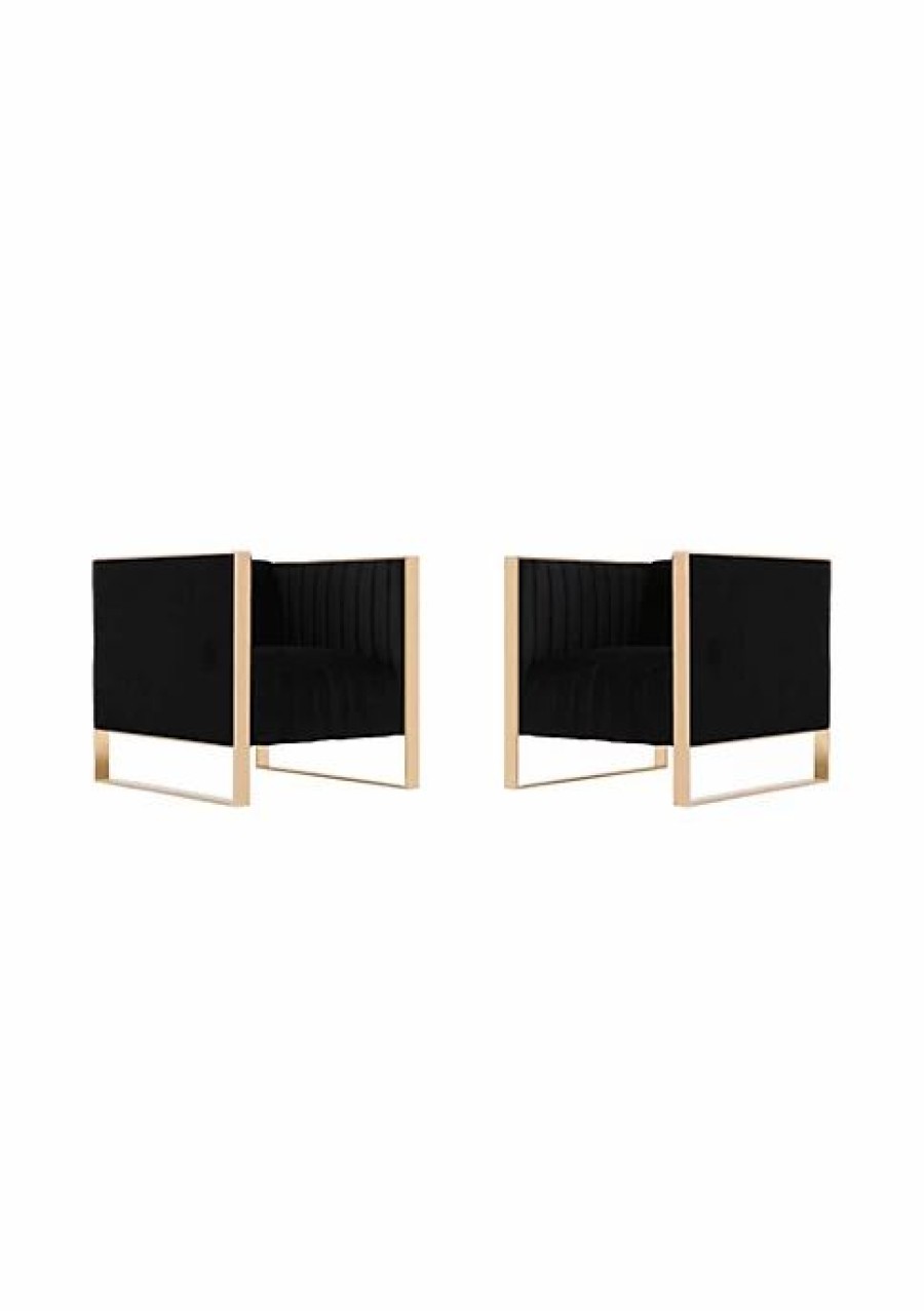 Tv & Media Stands * | Flash Sale Manhattan Comfort Trillium Accent Chair In (Set Of 2) Black And Rose Gold