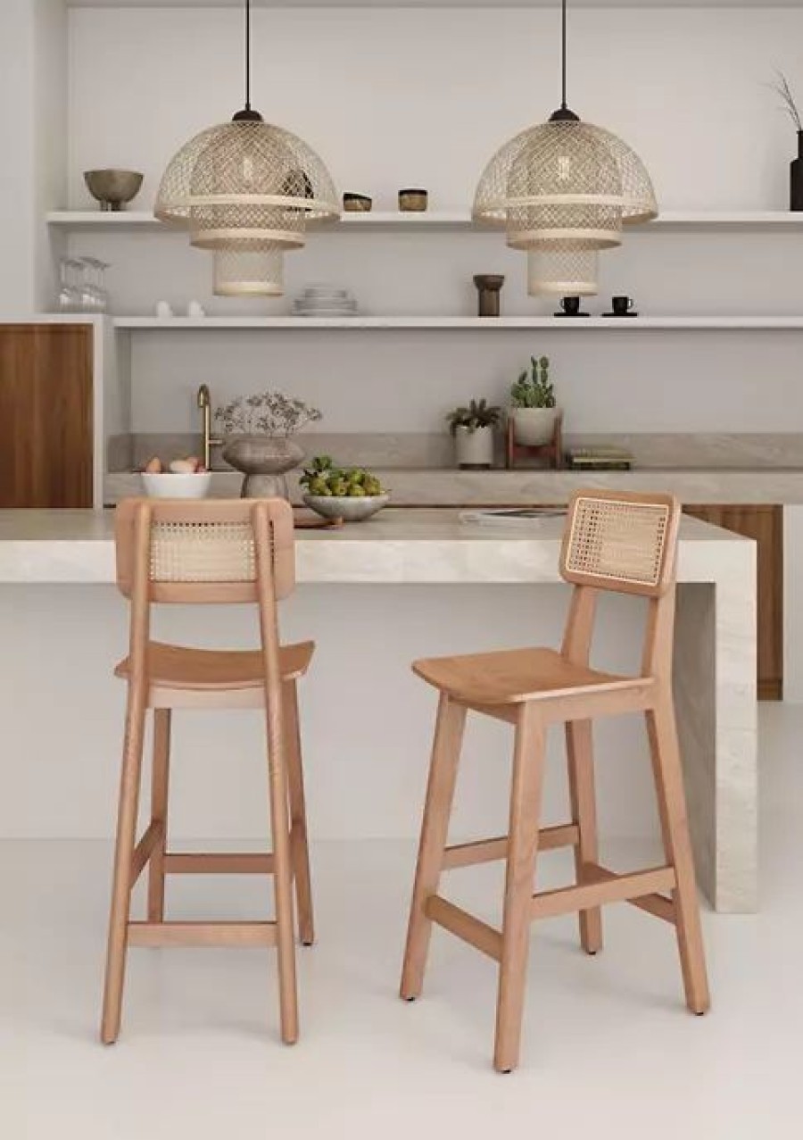 Furniture * | Coupon Manhattan Comfort Versailles Cane Counter Stool Set Of 3