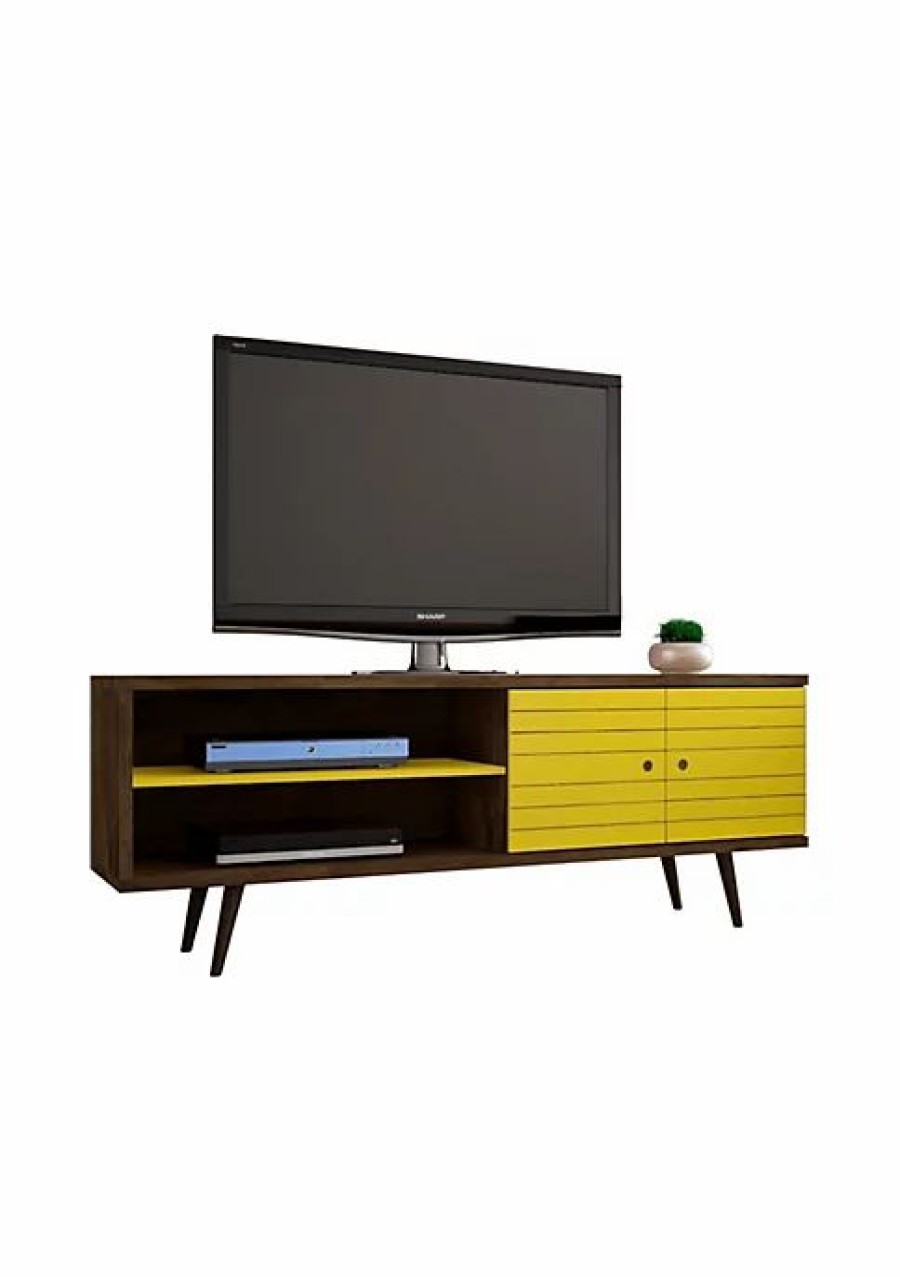 Tv & Media Stands * | Best Deal Manhattan Comfort Liberty 62.99 Mid-Century Modern Tv Stand In Rustic Brown And Yellow