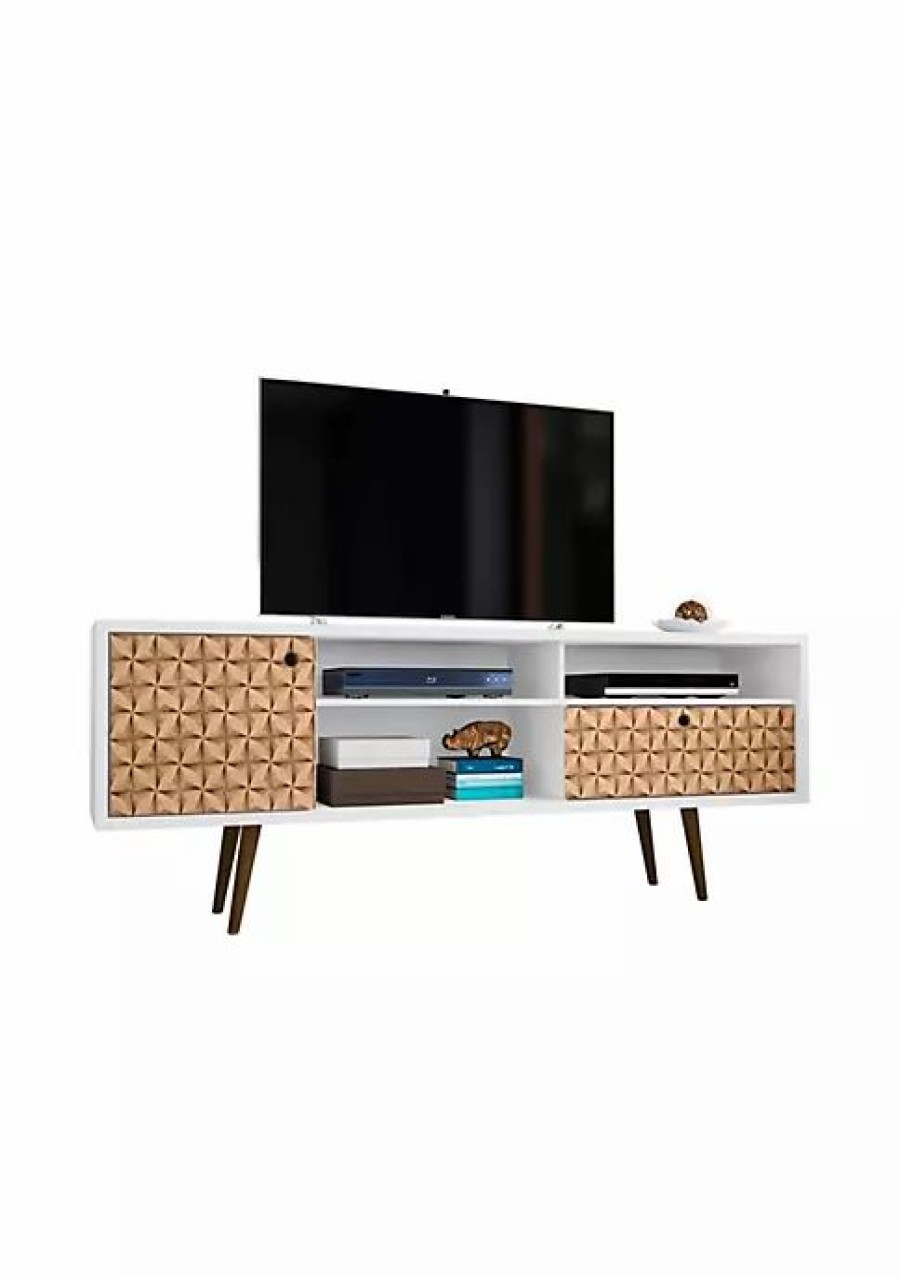 Tv & Media Stands * | Wholesale Manhattan Comfort Liberty 70.86 Mid-Century Modern Tv Stand In White And 3D Brown Prints