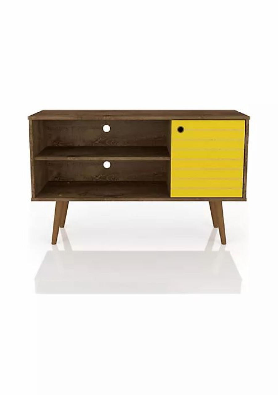 Furniture * | Best Reviews Of Manhattan Comfort Liberty 42.52 Tv Stand In Rustic Brown And Yellow