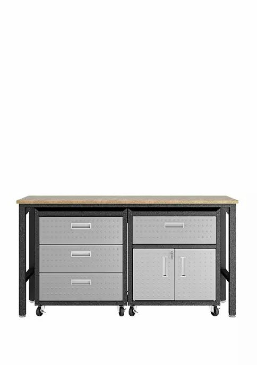 Furniture * | Top 10 Manhattan Comfort 3 Piece Gray Fortress Mobile Garage Cabinet And Worktable 5.0 Grey