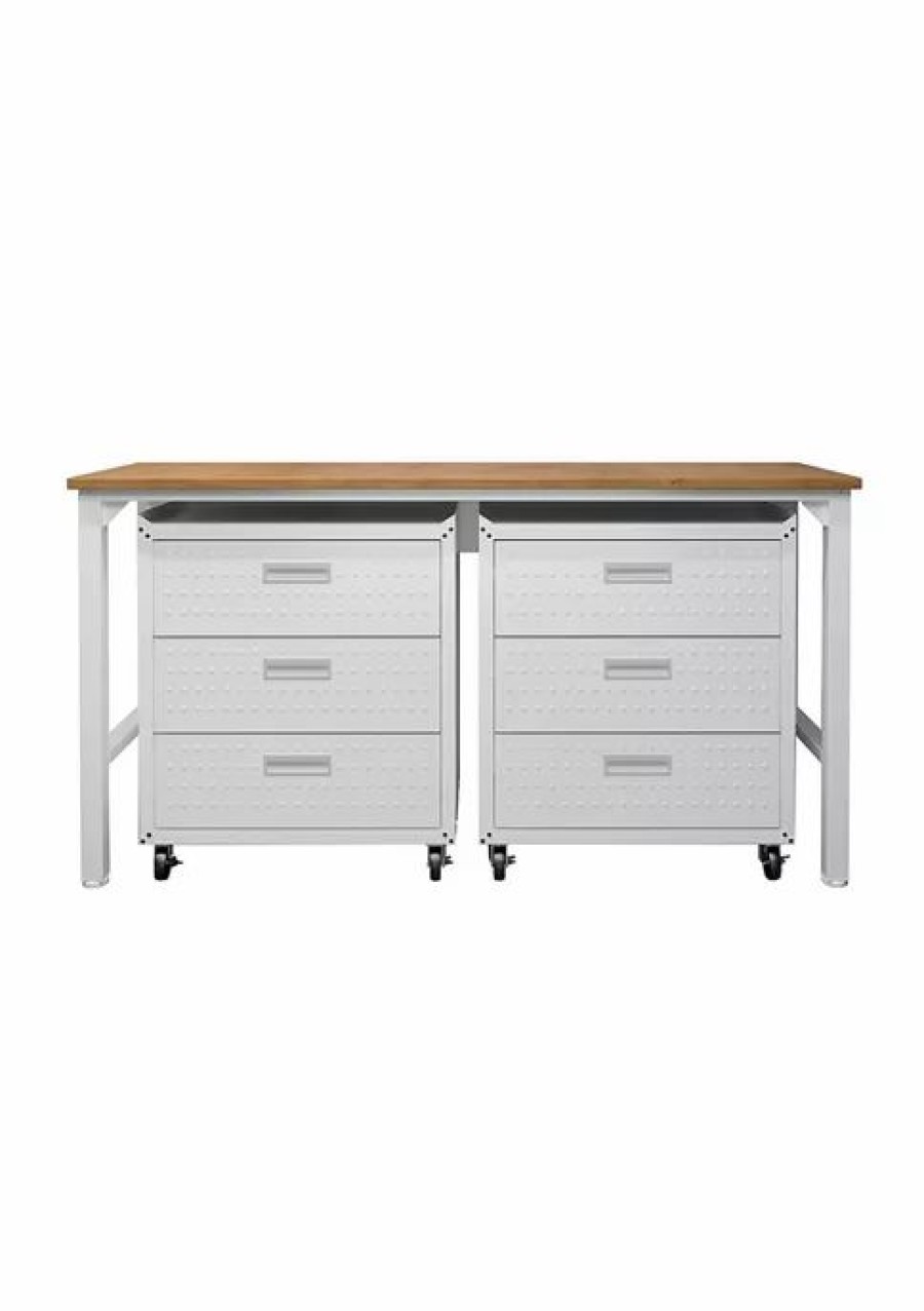 Furniture * | Flash Sale Manhattan Comfort 3-Piece Fortress Mobile Space-Saving Garage Cabinet And Worktable 6.0 White