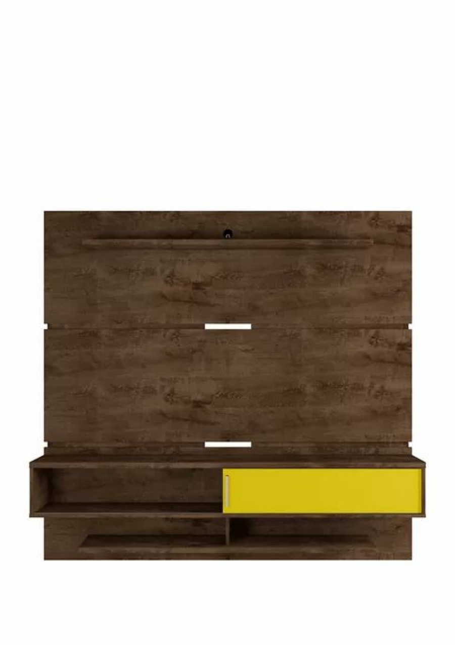 Tv & Media Stands * | Deals Manhattan Comfort 70.86 Inch Astor Floating Entertainment Center 2.0 Rustic Brown/Yellow