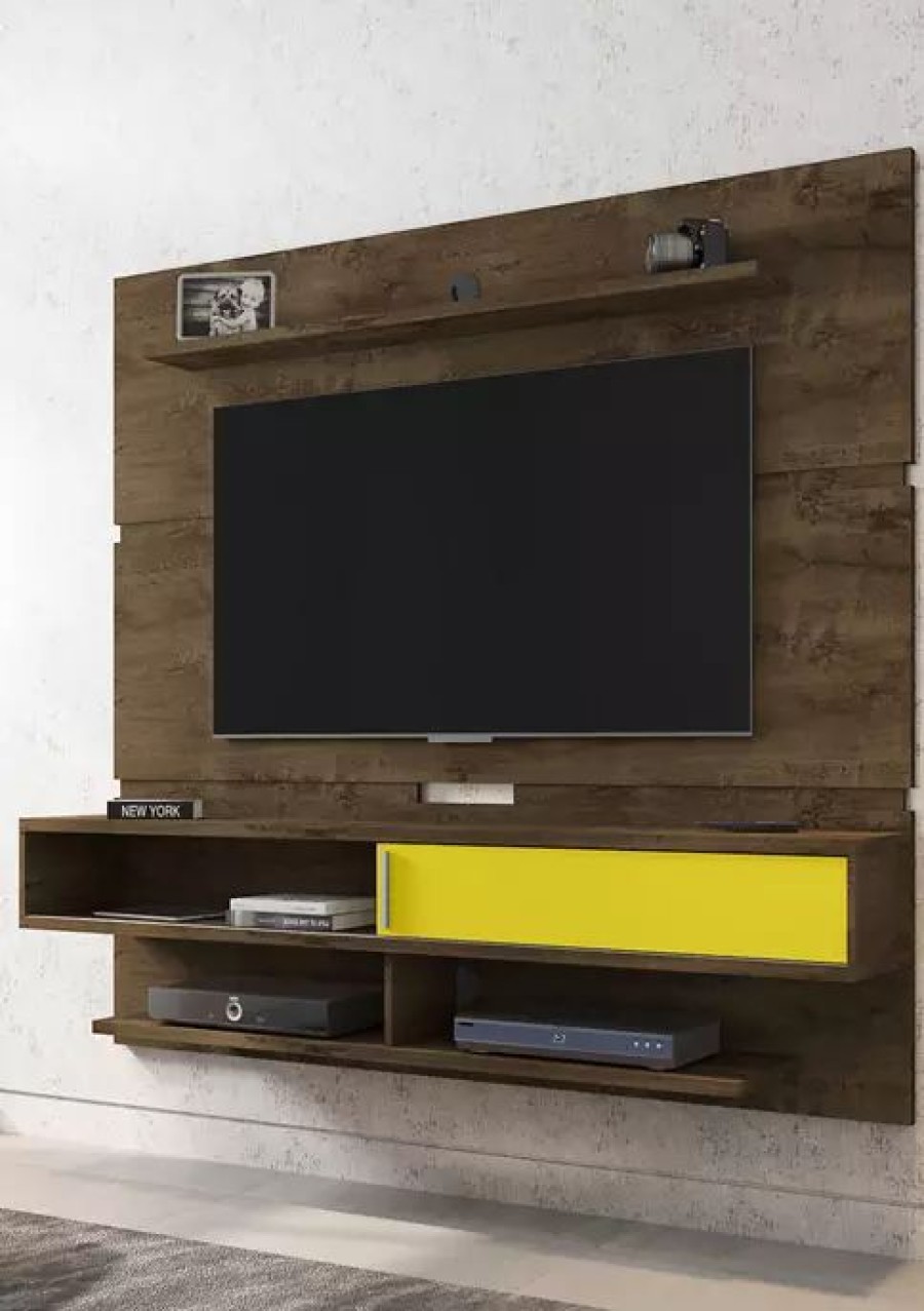 Tv & Media Stands * | Deals Manhattan Comfort 70.86 Inch Astor Floating Entertainment Center 2.0 Rustic Brown/Yellow