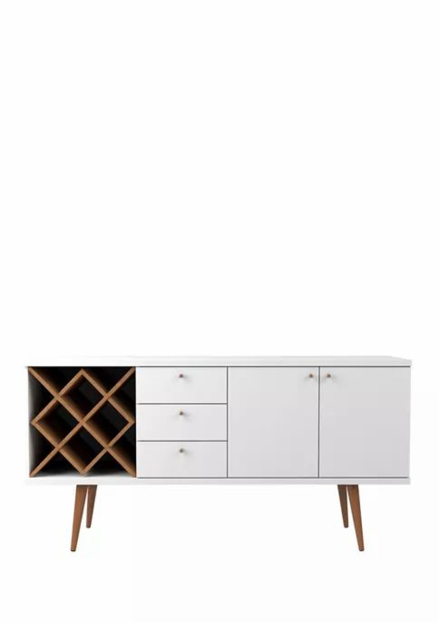 Furniture * | Top 10 Manhattan Comfort Utopia 4 Bottle Wine Rack Sideboard Buffet Stand White Gloss And Mapl